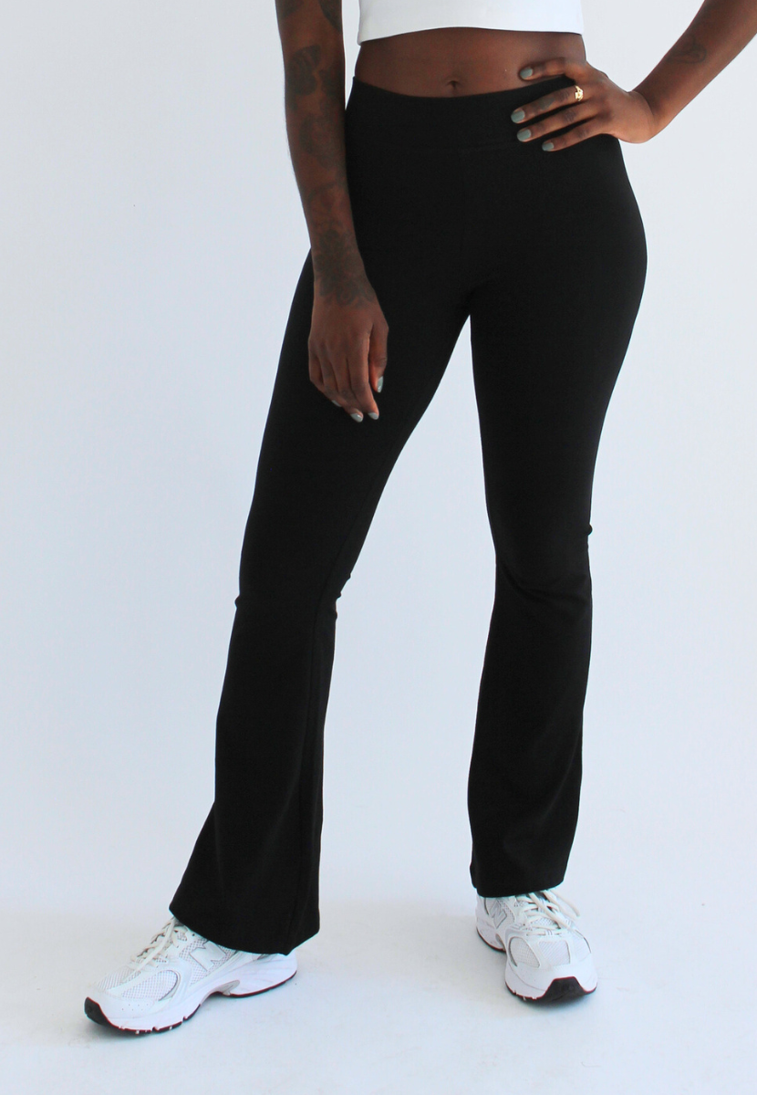 black organic cotton flared leggings