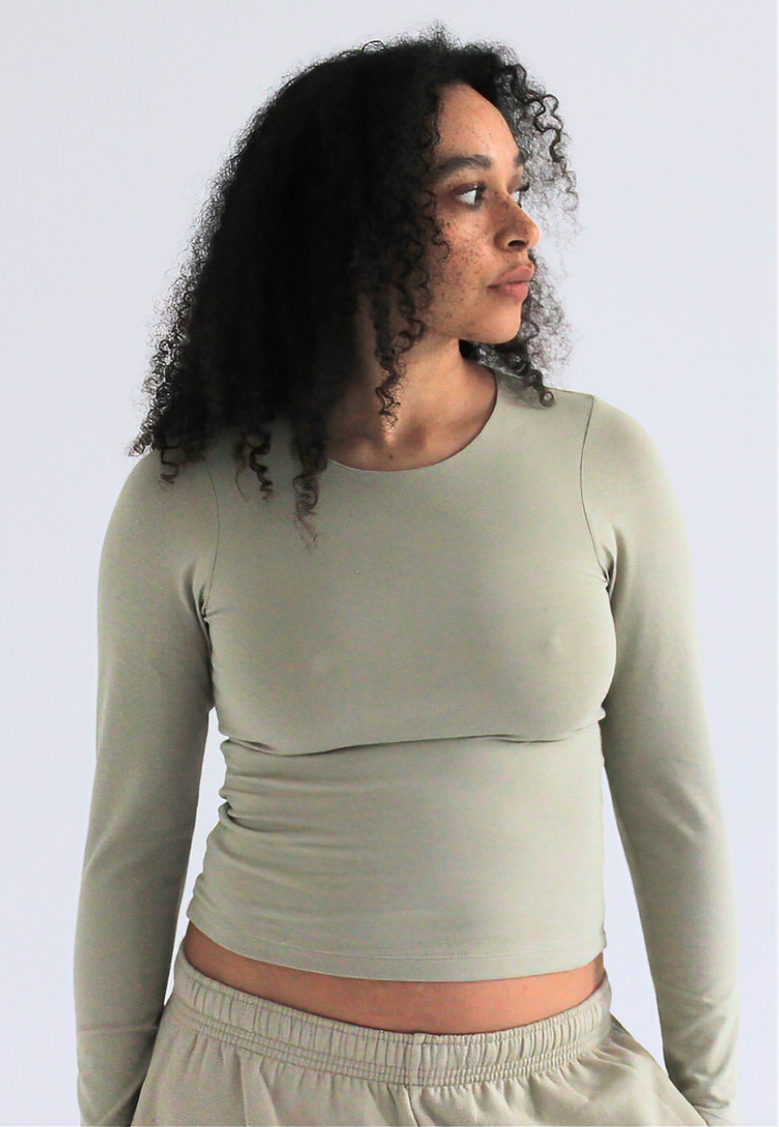 womens organic cotton crew neck long sleeve t-shirt grey