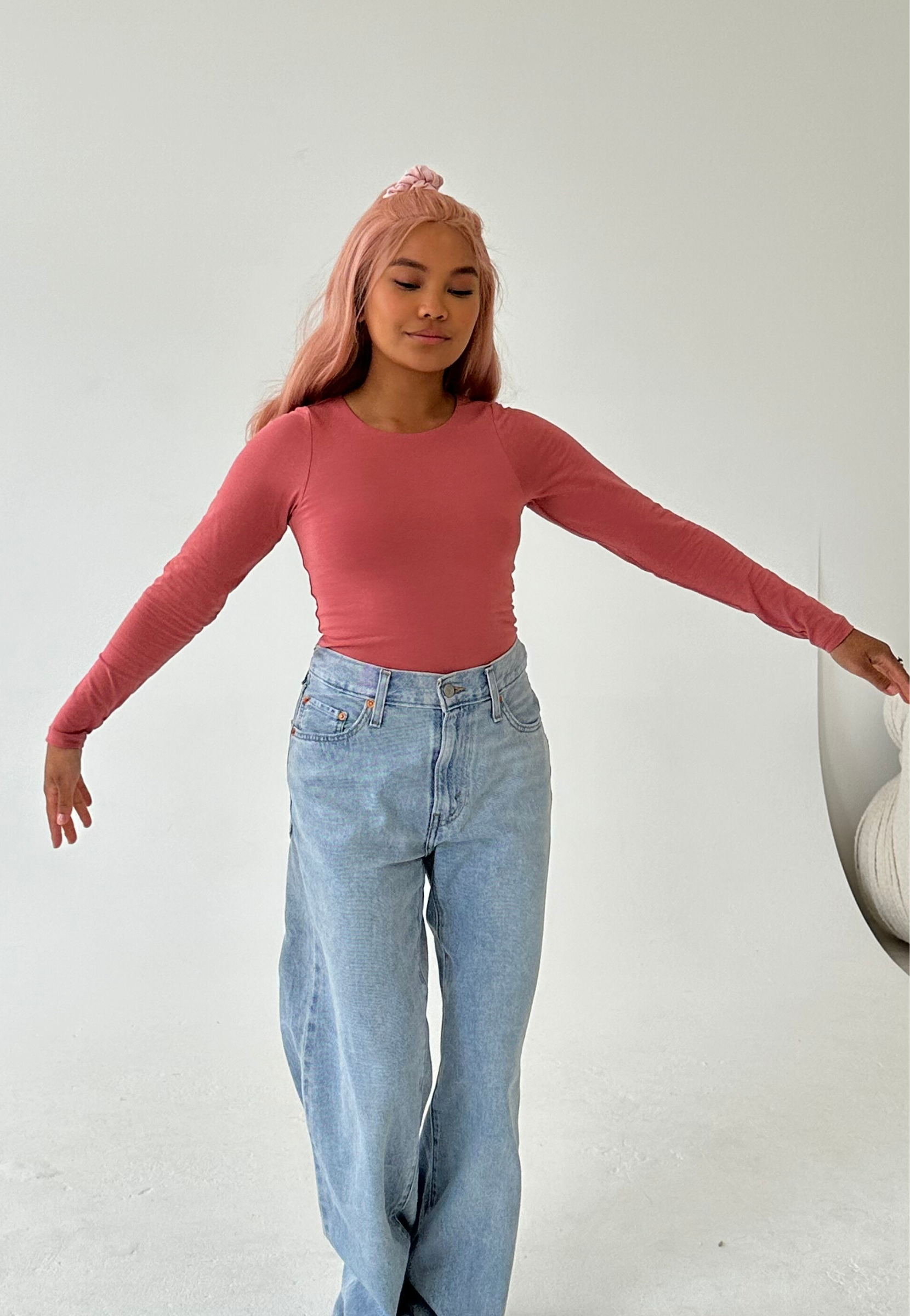 organic cotton long sleeve top in pink