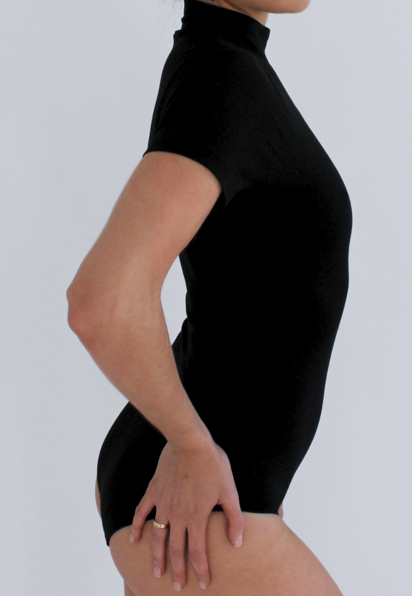 black turtleneck bodysuit made from organic cotton
