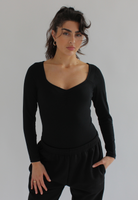 women's organic cotton long sleeve sweetheart bodysuit